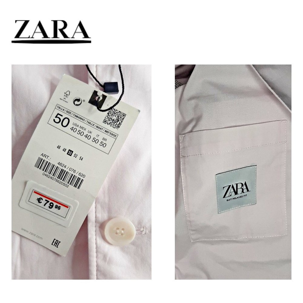 ZARA Men's PINK POPLIN SUIT JACKET BLAZER SZ 40 Lightweight Summer Lined COTTON - Picture 8 of 9